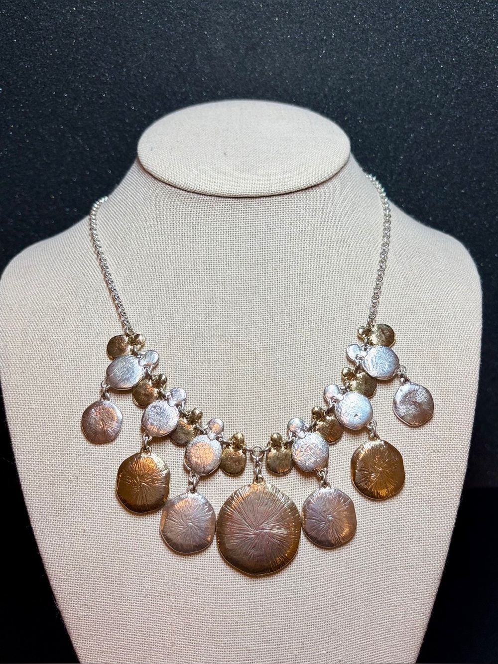 Silver and Gold Tone Disc Statement Necklace